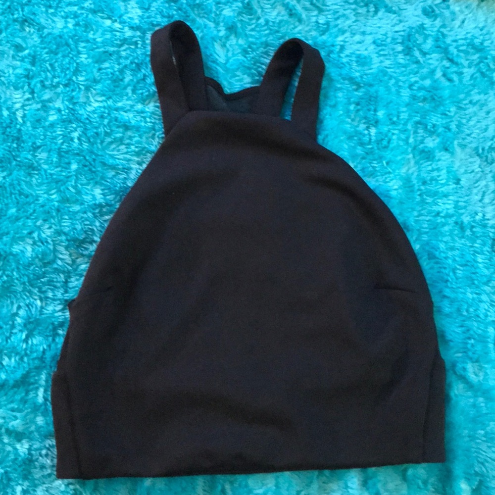 Express black crop top with mesh and cutout back